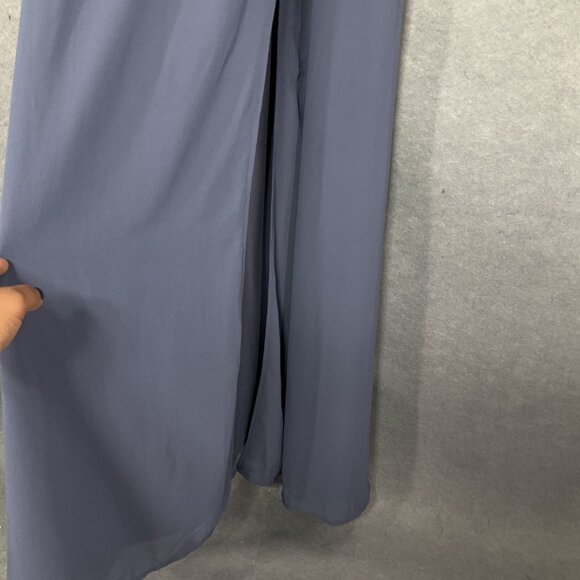 Tobi Dress Women Sz M Blue Slate V-Neck Ruffle Trim Wrap Spaghetti Straps‎ Maxi - Picture 7 of 16